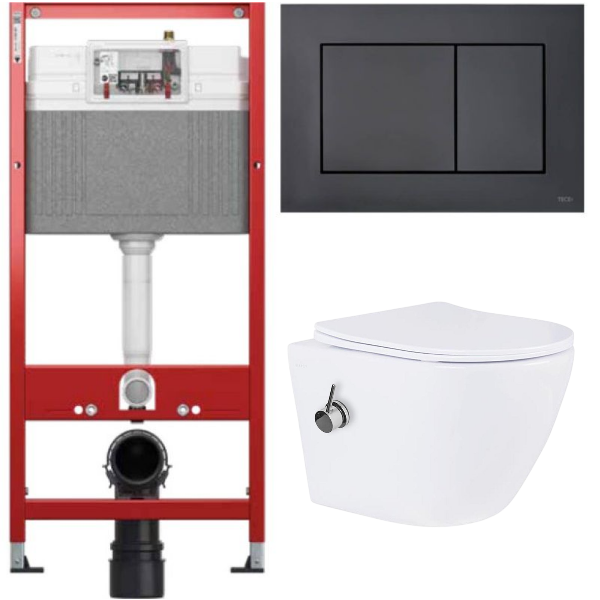 Комплект: инсталляция TECEbase kit 9400414 с черной кнопкой и подвесным унитазом Amore di Mare Delio Tornado Bidet P203-XT